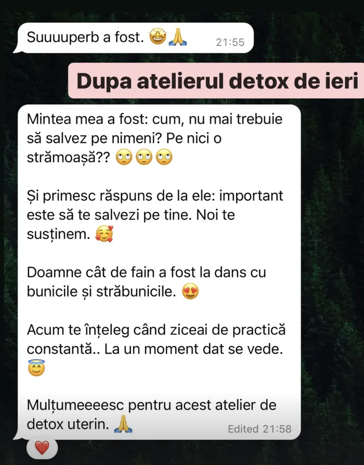 Mesaj de la Anonimă despre atelierul de detox uterin