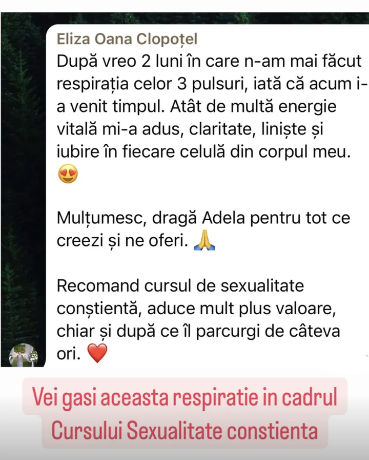 Mesaj de la Eliza Oana Clopoțel despre cursul de sexualitate conștientă