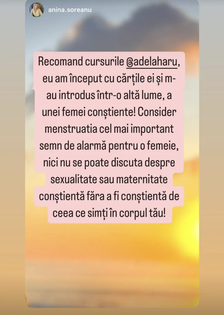 Mesaj de la @anina.soreanu despre cursurile și cărțile adelei