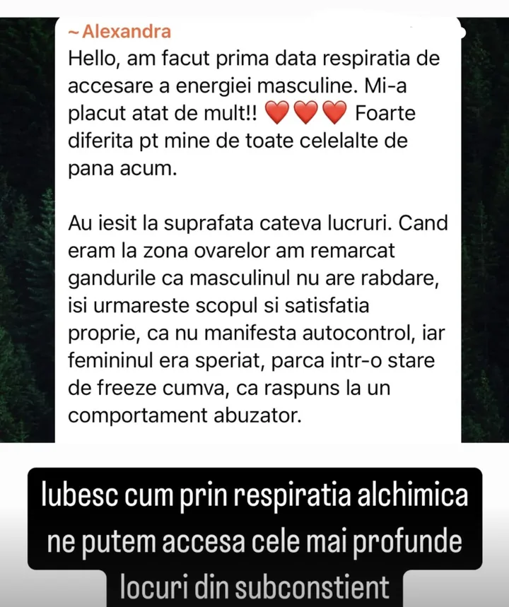 Mesaj de la Alexandra despre respirația alchimică