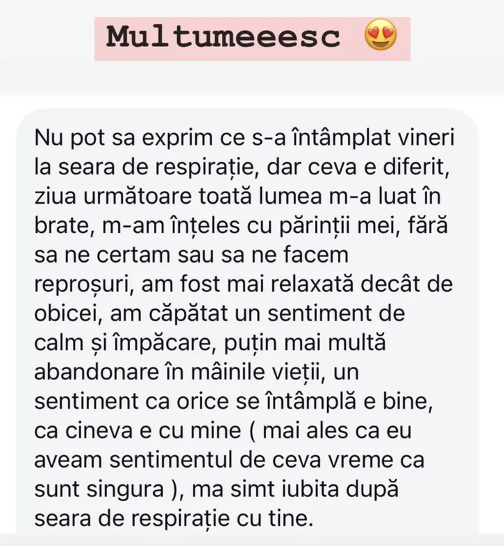 Mesaj de la Anonimă despre seara de respirație