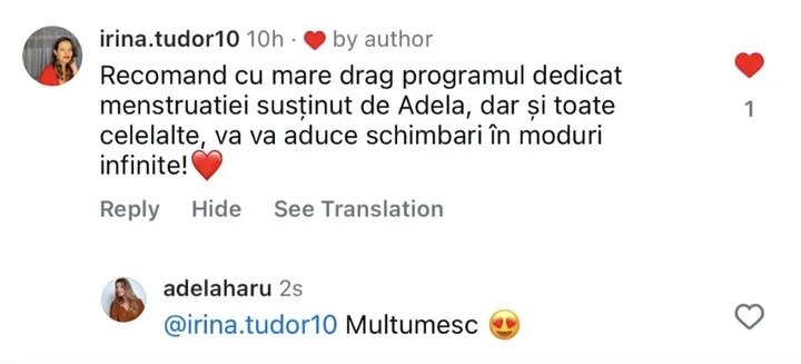 Mesaj de la @irina.tudor10 despre programul dedicat menstruației