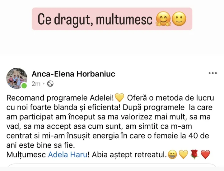 Mesaj de la Anca-Elena Horbaniuc despre program online