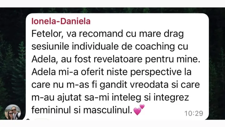 Mesaj de la Ionela-Daniela despre sesiuni individuale