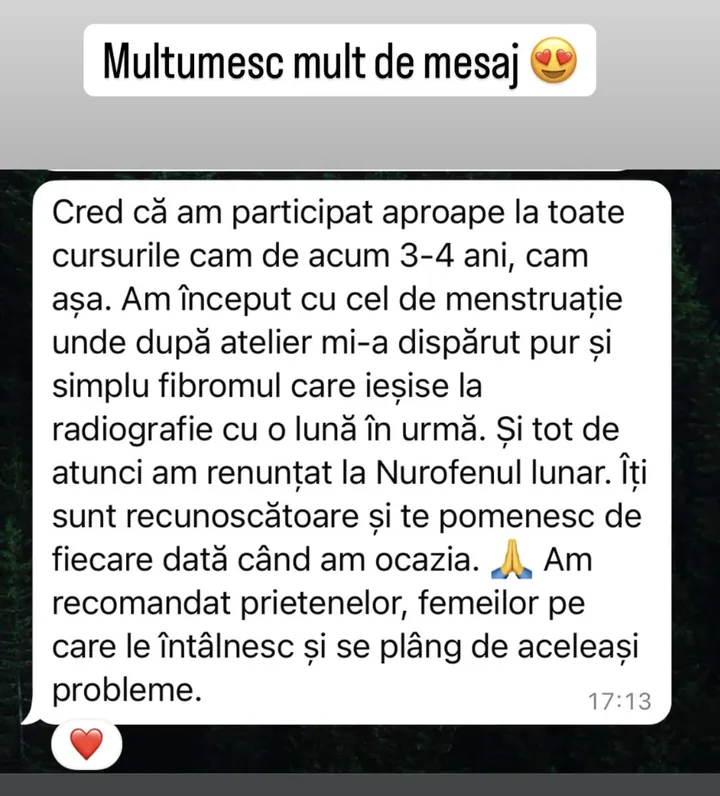 Mesaj de la Anonimă despre cursul de menstruație